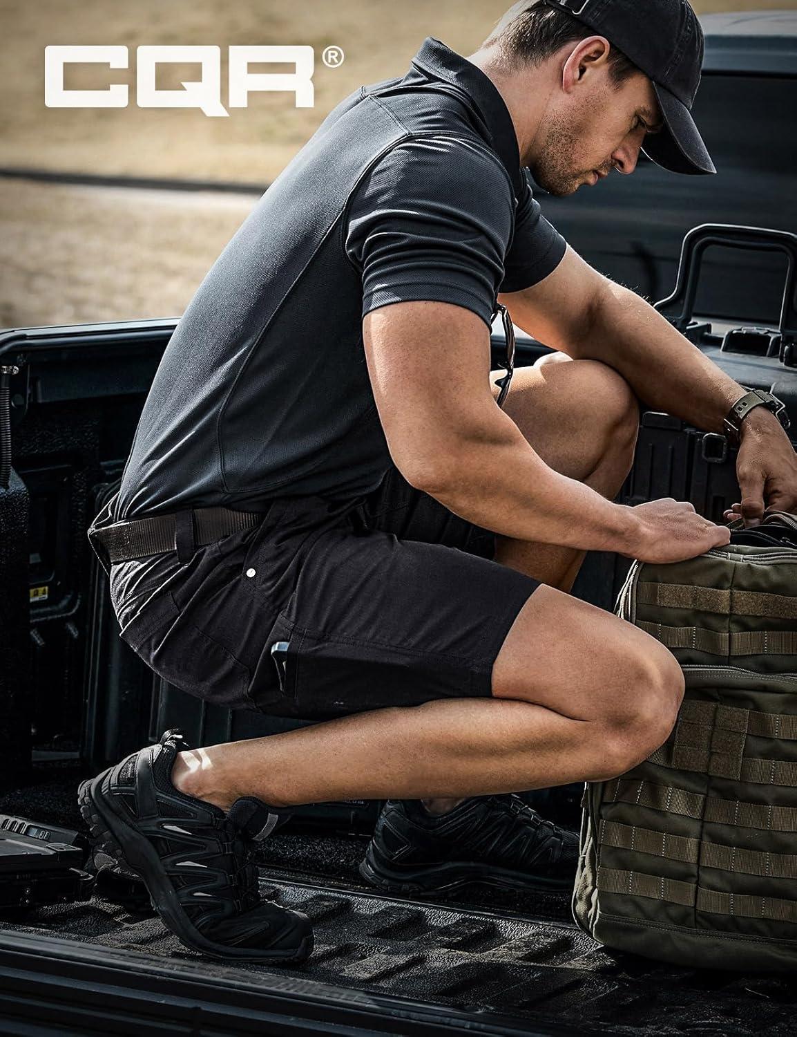 imageCQR Mens Flex Casual Cargo Shorts Lightweight Water Resistant Golf Shorts Stretch Tactical Work Shorts with MultiPocketNegotiator Black