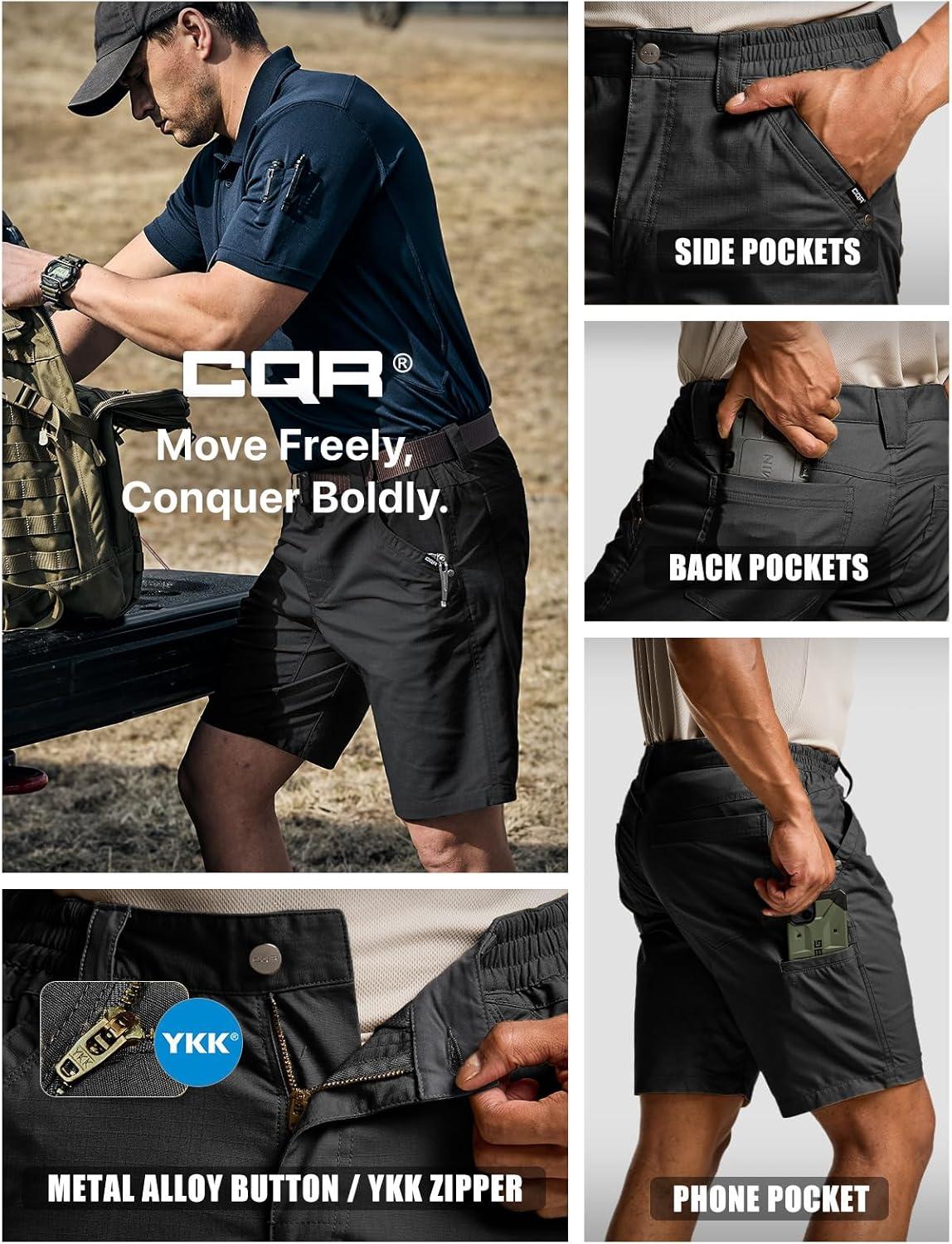 imageCQR Mens Flex Casual Cargo Shorts Lightweight Water Resistant Golf Shorts Stretch Tactical Work Shorts with MultiPocketNegotiator Black