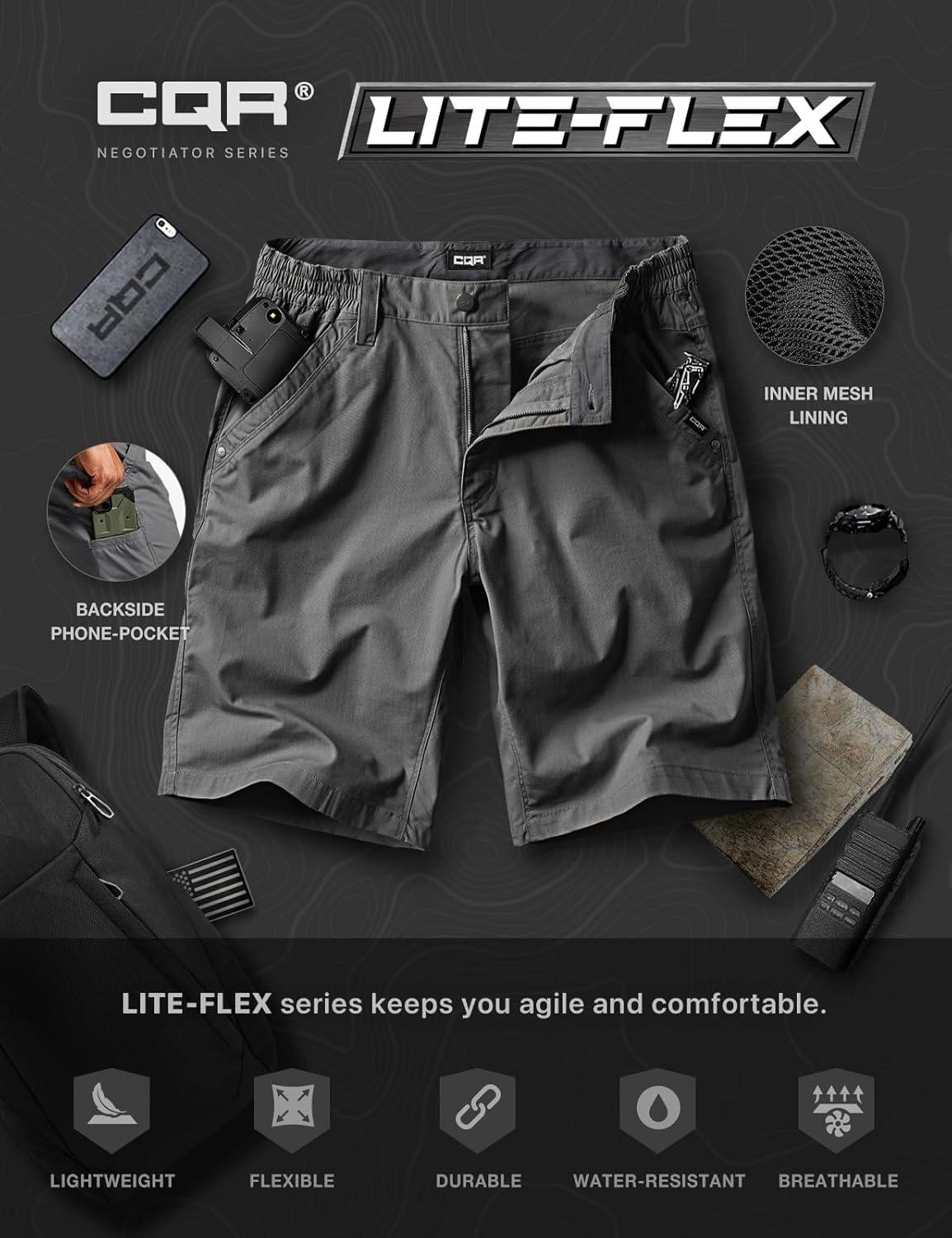 imageCQR Mens Flex Casual Cargo Shorts Lightweight Water Resistant Golf Shorts Stretch Tactical Work Shorts with MultiPocketNegotiator Charcoal