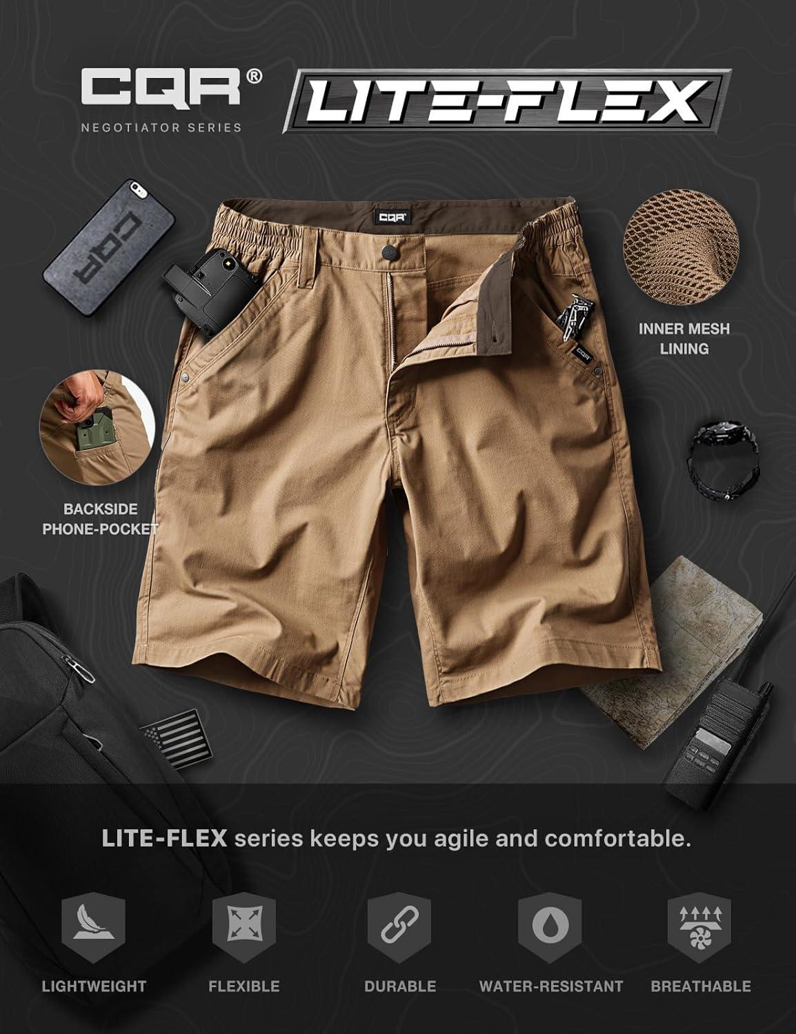 imageCQR Mens Flex Casual Cargo Shorts Lightweight Water Resistant Golf Shorts Stretch Tactical Work Shorts with MultiPocketNegotiator Cougar