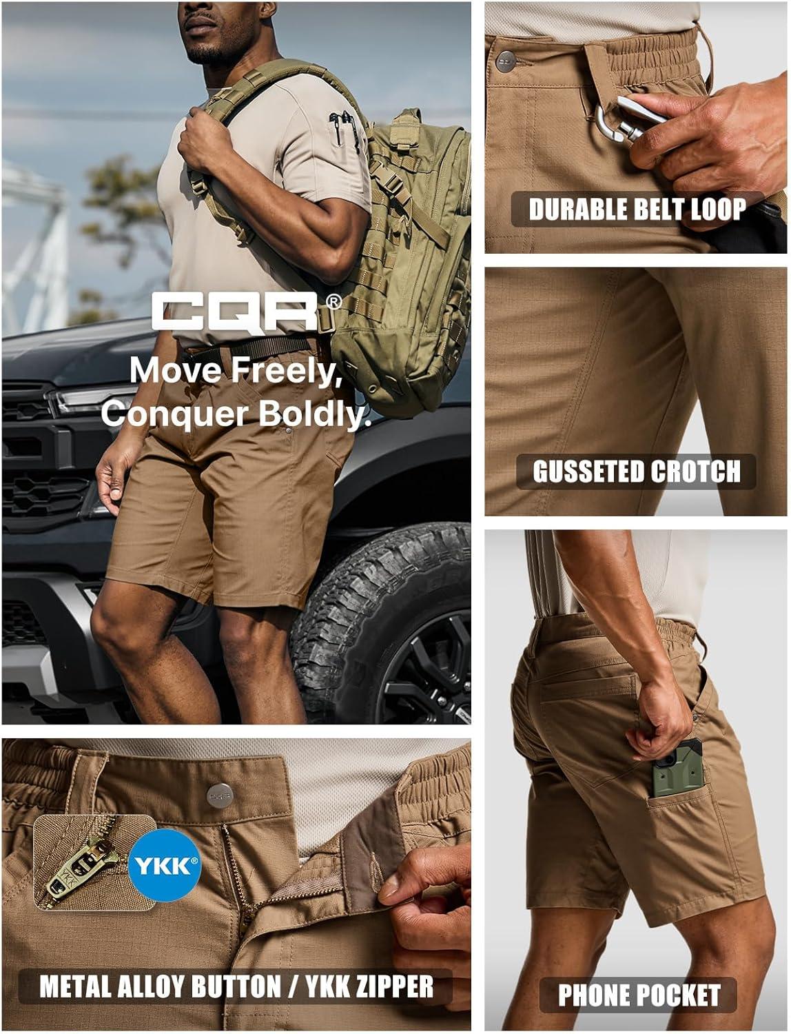 imageCQR Mens Flex Casual Cargo Shorts Lightweight Water Resistant Golf Shorts Stretch Tactical Work Shorts with MultiPocketNegotiator Cougar