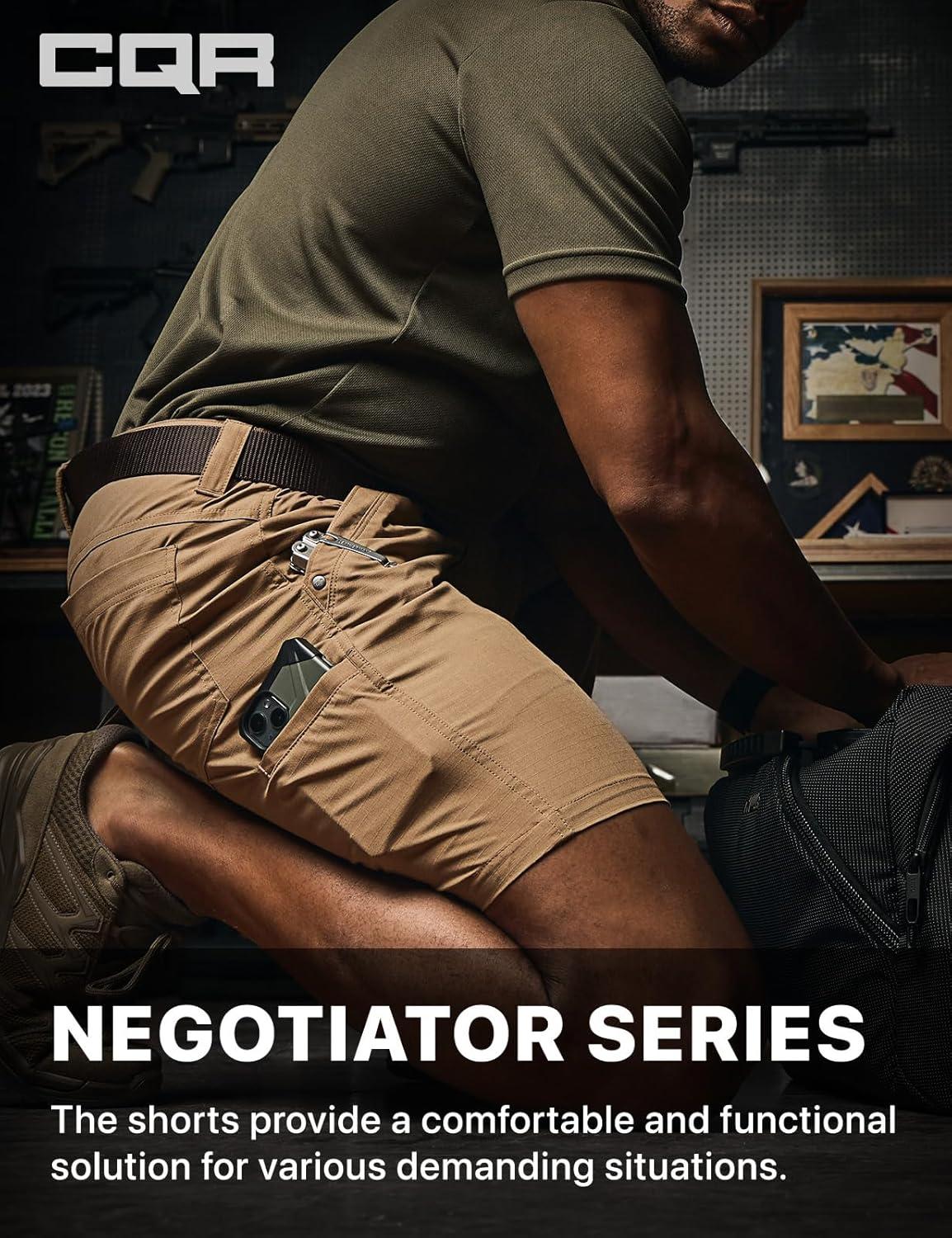 imageCQR Mens Flex Casual Cargo Shorts Lightweight Water Resistant Golf Shorts Stretch Tactical Work Shorts with MultiPocketNegotiator Cougar