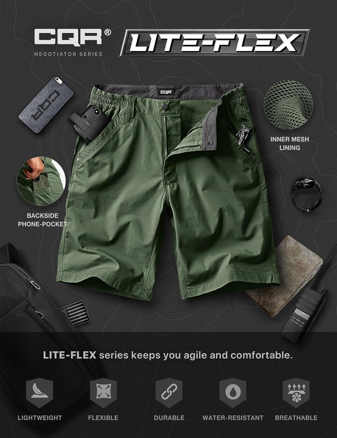 imageCQR Mens Flex Casual Cargo Shorts Lightweight Water Resistant Golf Shorts Stretch Tactical Work Shorts with MultiPocketNegotiator Green Kelp