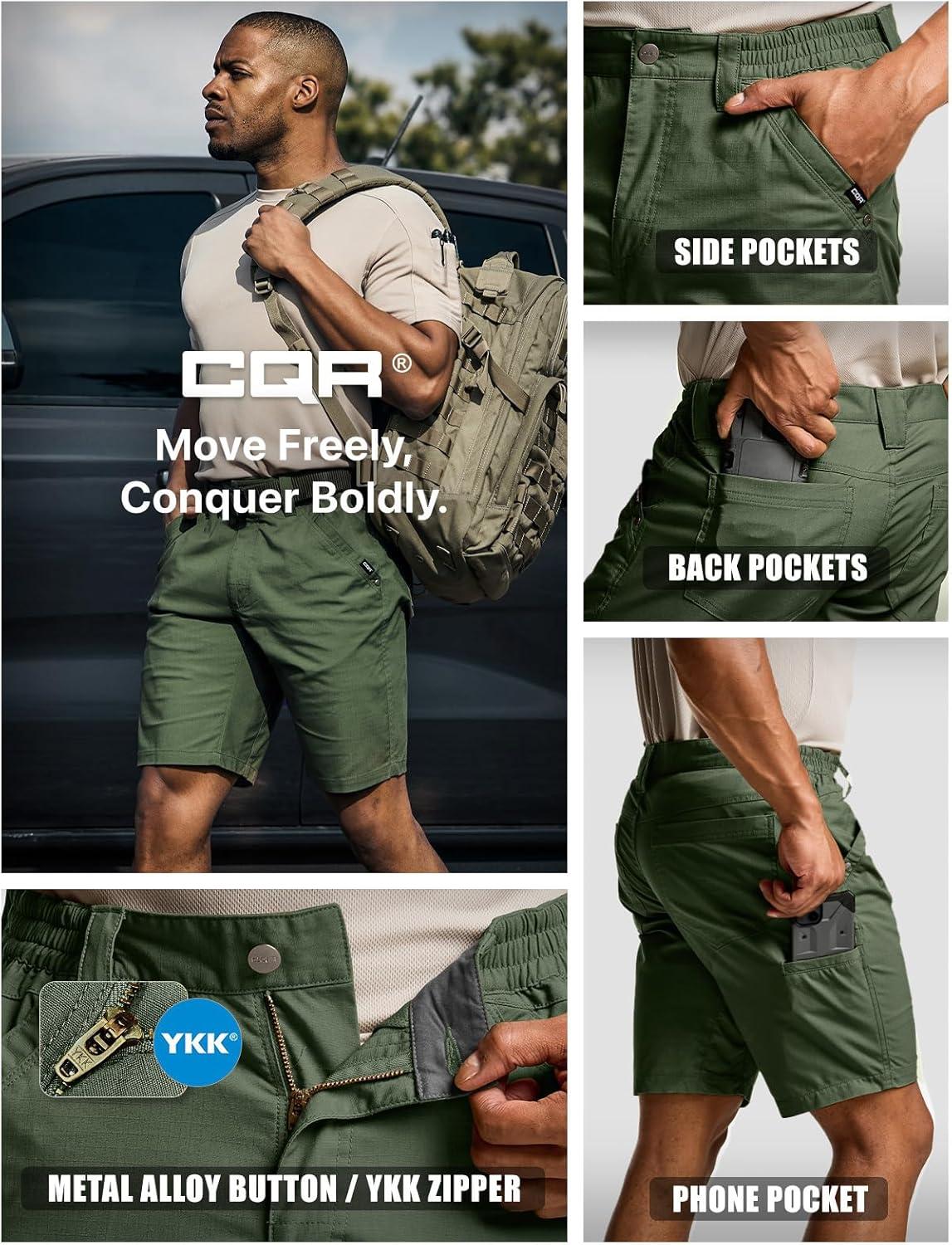 imageCQR Mens Flex Casual Cargo Shorts Lightweight Water Resistant Golf Shorts Stretch Tactical Work Shorts with MultiPocketNegotiator Green Kelp