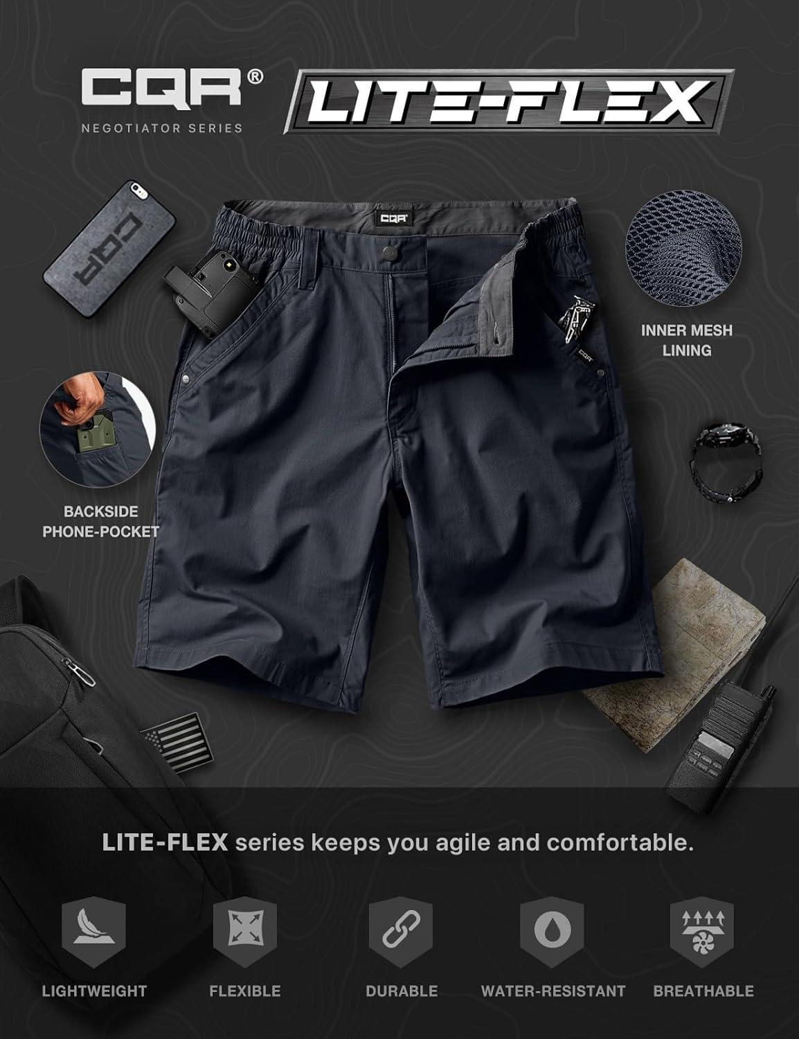 imageCQR Mens Flex Casual Cargo Shorts Lightweight Water Resistant Golf Shorts Stretch Tactical Work Shorts with MultiPocketNegotiator Operator Navy