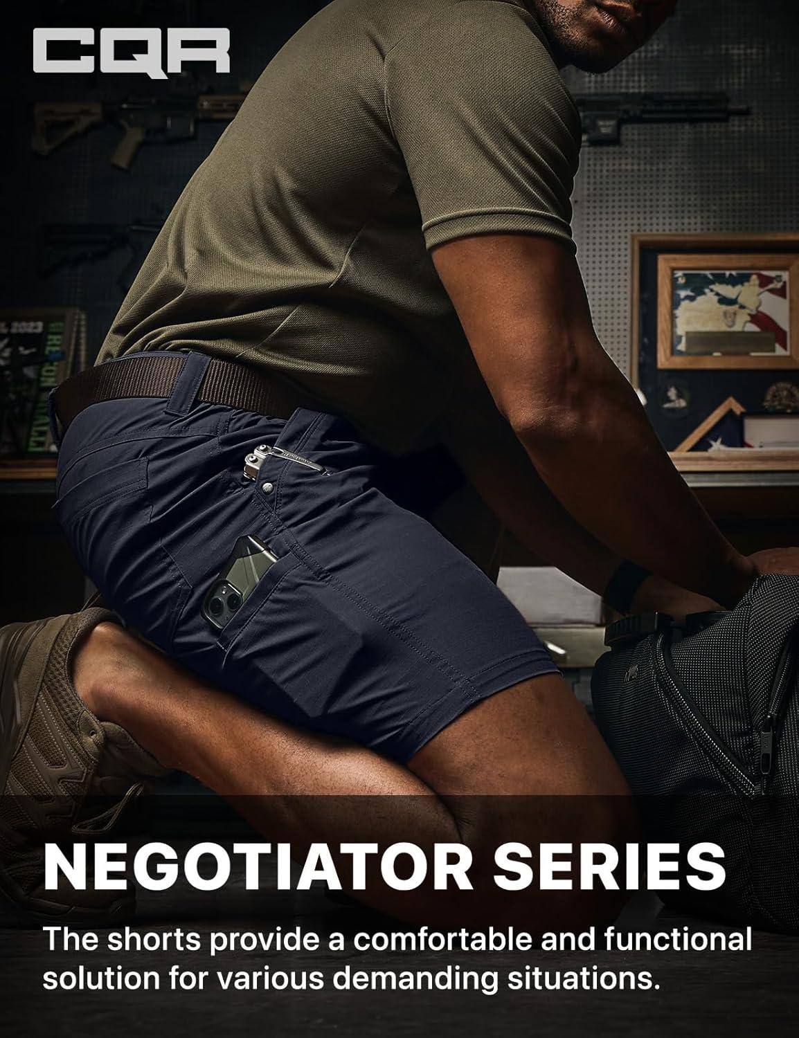 imageCQR Mens Flex Casual Cargo Shorts Lightweight Water Resistant Golf Shorts Stretch Tactical Work Shorts with MultiPocketNegotiator Operator Navy
