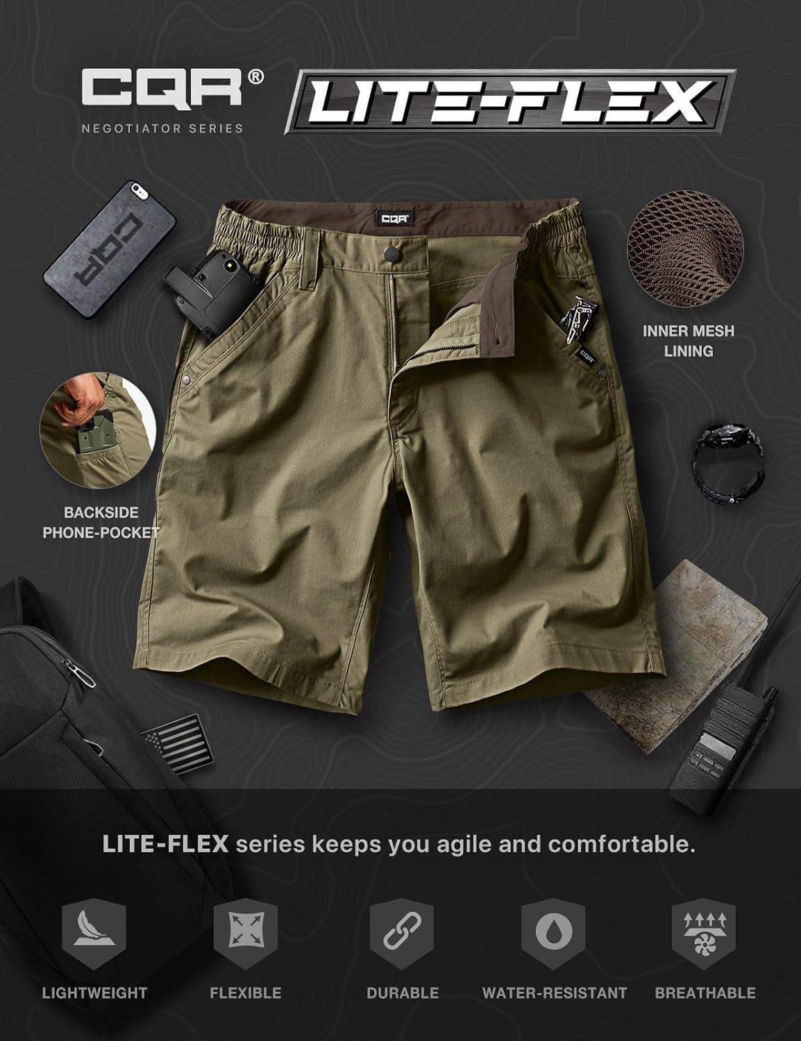 imageCQR Mens Flex Casual Cargo Shorts Lightweight Water Resistant Golf Shorts Stretch Tactical Work Shorts with MultiPocketNegotiator Soil Green