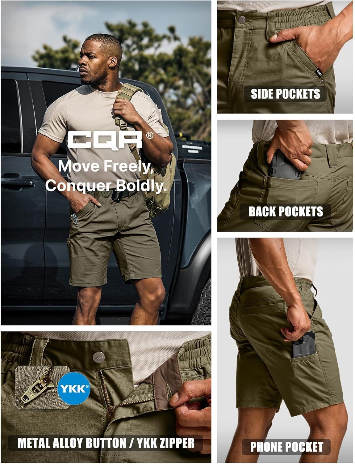 imageCQR Mens Flex Casual Cargo Shorts Lightweight Water Resistant Golf Shorts Stretch Tactical Work Shorts with MultiPocketNegotiator Soil Green