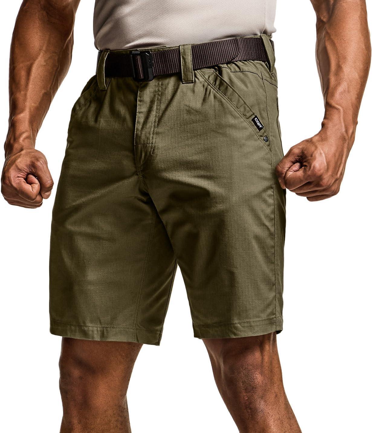 imageCQR Mens Flex Casual Cargo Shorts Lightweight Water Resistant Golf Shorts Stretch Tactical Work Shorts with MultiPocketNegotiator Soil Green