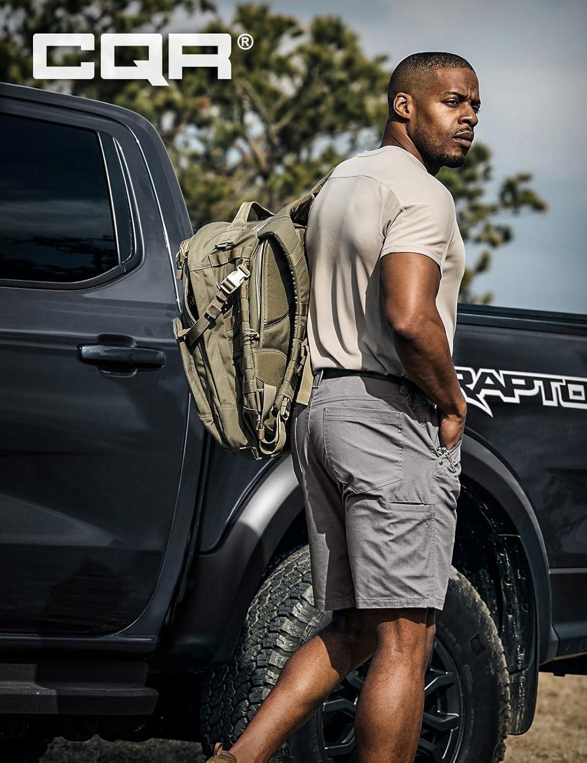 imageCQR Mens Flex Casual Cargo Shorts Lightweight Water Resistant Golf Shorts Stretch Tactical Work Shorts with MultiPocketNegotiator Stone