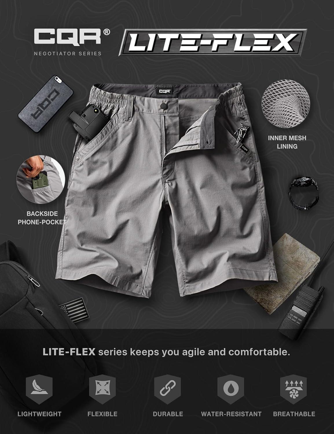 imageCQR Mens Flex Casual Cargo Shorts Lightweight Water Resistant Golf Shorts Stretch Tactical Work Shorts with MultiPocketNegotiator Stone