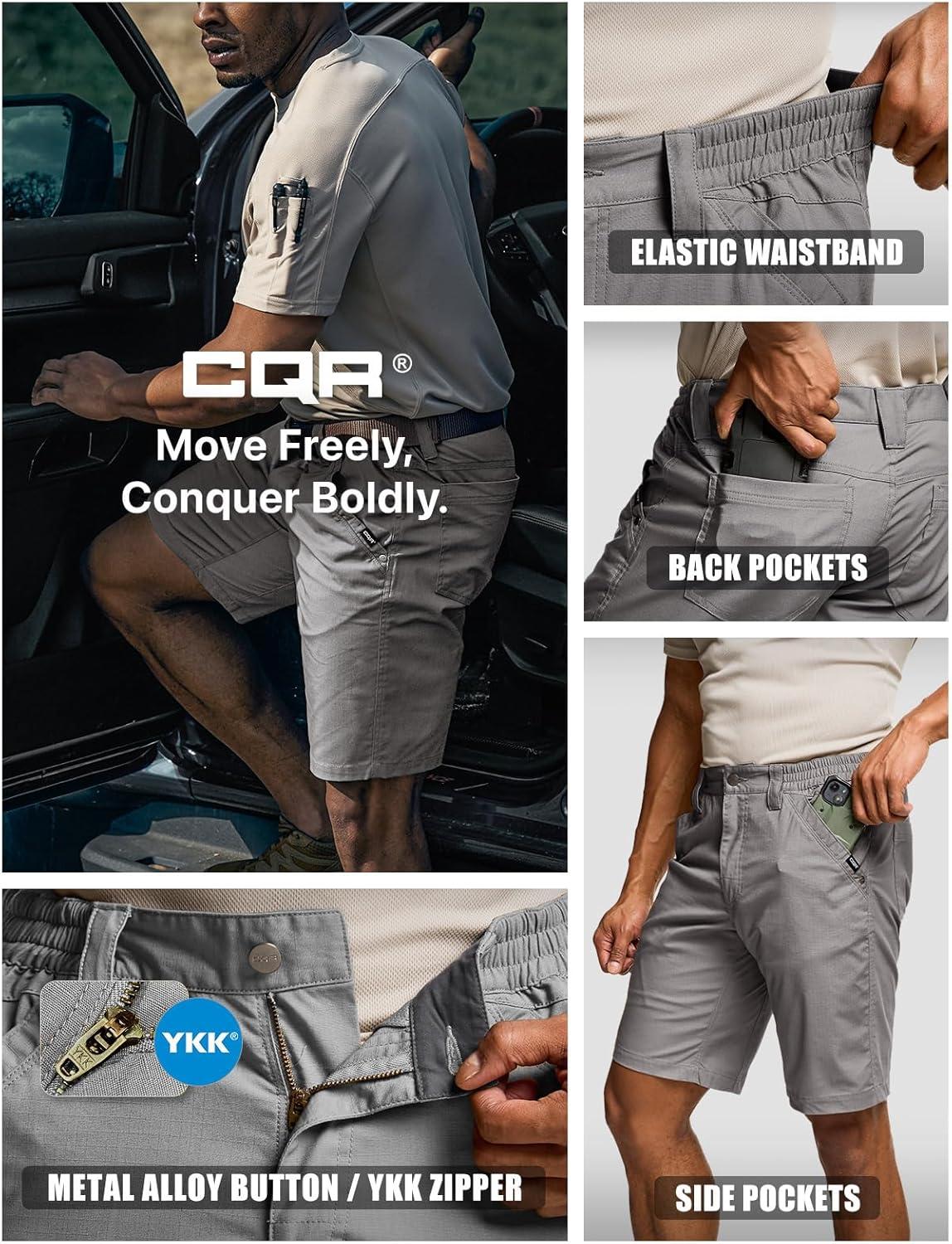 imageCQR Mens Flex Casual Cargo Shorts Lightweight Water Resistant Golf Shorts Stretch Tactical Work Shorts with MultiPocketNegotiator Stone