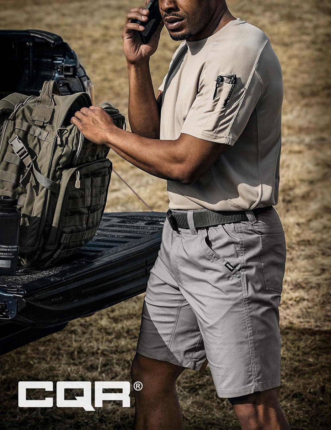 imageCQR Mens Flex Casual Cargo Shorts Lightweight Water Resistant Golf Shorts Stretch Tactical Work Shorts with MultiPocketNegotiator Stone