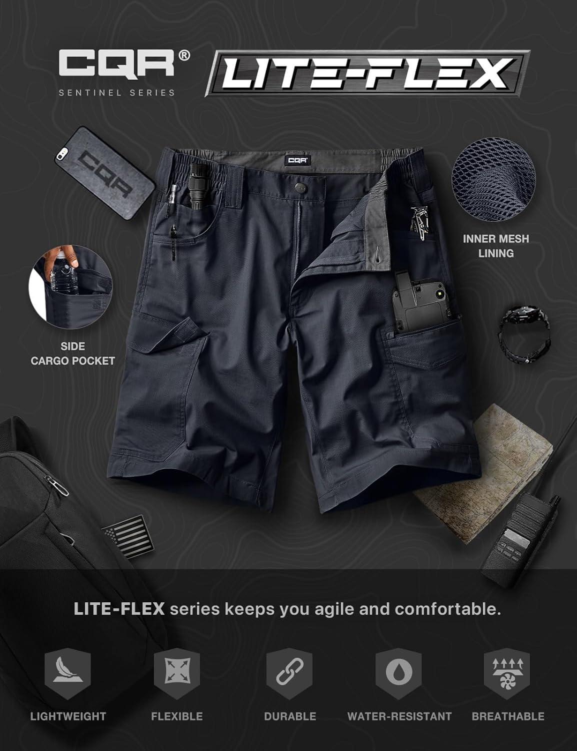 imageCQR Mens Flex Casual Cargo Shorts Lightweight Water Resistant Golf Shorts Stretch Tactical Work Shorts with MultiPocketSentinel Operator Navy