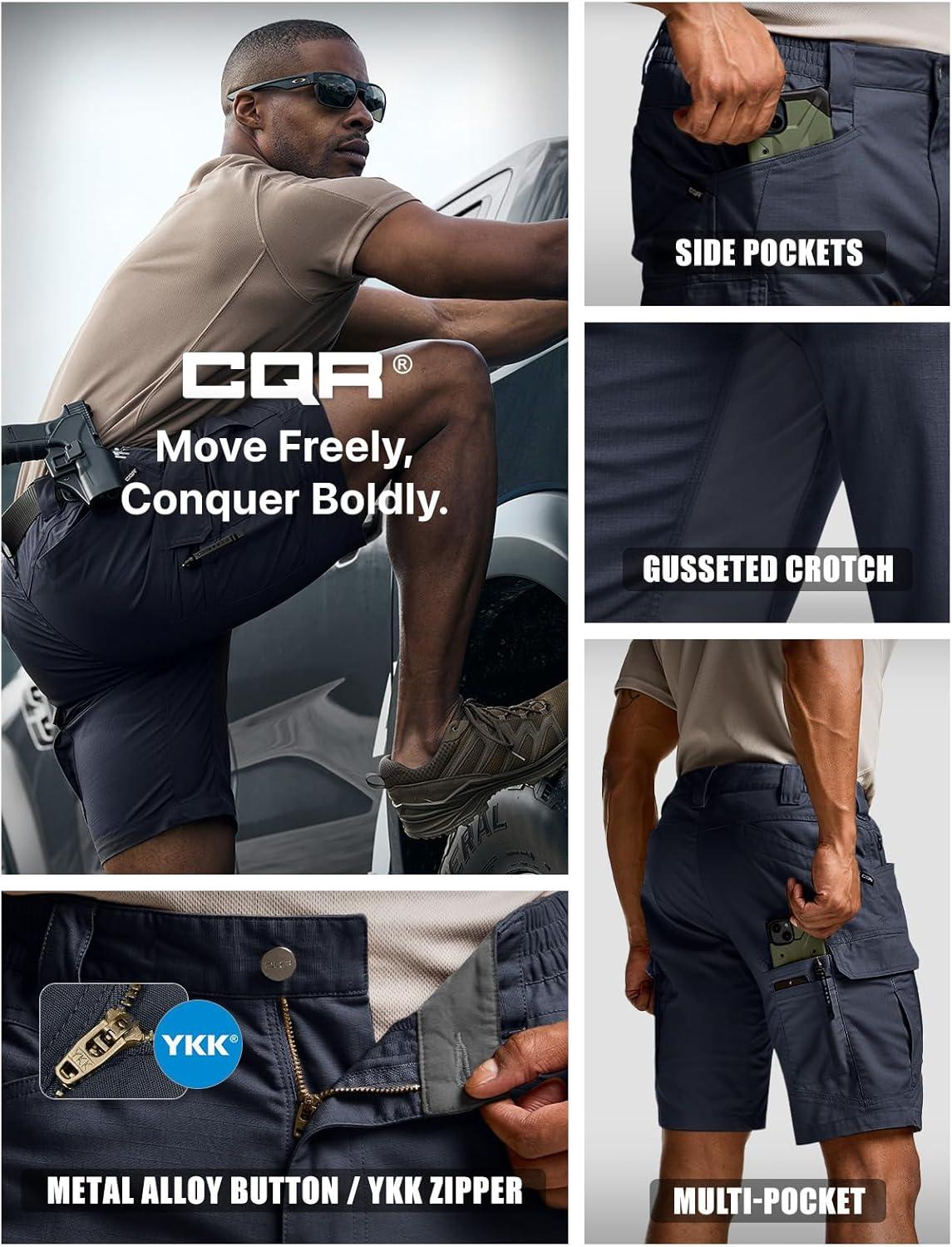 imageCQR Mens Flex Casual Cargo Shorts Lightweight Water Resistant Golf Shorts Stretch Tactical Work Shorts with MultiPocketTac Operator Navy