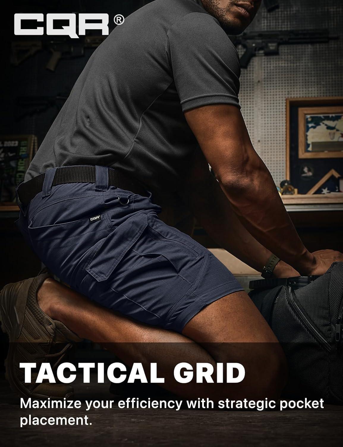 imageCQR Mens Flex Casual Cargo Shorts Lightweight Water Resistant Golf Shorts Stretch Tactical Work Shorts with MultiPocketTac Operator Navy
