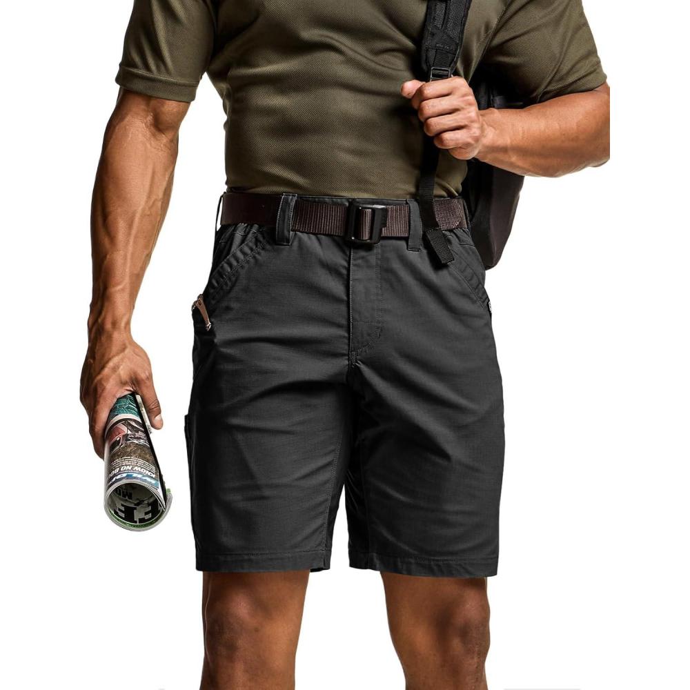 imageCQR Mens Flex Casual Cargo Shorts Lightweight Water Resistant Golf Shorts Stretch Tactical Work Shorts with MultiPocketNegotiator Black