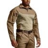 imageCQR Mens Combat Shirt Tactical 14 Zip Long Sleeve Military BDU Shirts Camo EDC Top with PocketsRaider Pro Cougar