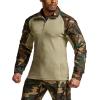 imageCQR Mens Combat Shirt Tactical 14 Zip Long Sleeve Military BDU Shirts Camo EDC Top with PocketsRaider Woodland