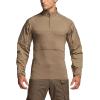 imageCQR Mens Combat Shirt Tactical 14 Zip Long Sleeve Military BDU Shirts Camo EDC Top with PocketsWoven Chest Coyote