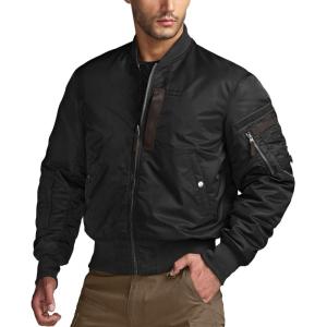 imageCQR Mens Casual Bomber Jacket Outdoor FallWinter ZipUp Windbreaker Water Resistant Padded MA1 Flight Jacket with PocketNavigator Black