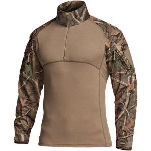 imageCQR Mens Combat Shirt Tactical 14 Zip Long Sleeve Military BDU Shirts Camo EDC Top with PocketsMilitary Print Shirts Hunting Camo