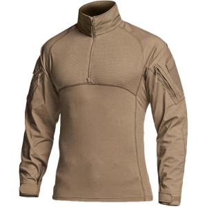 imageCQR Mens Combat Shirt Tactical 14 Zip Long Sleeve Military BDU Shirts Camo EDC Top with PocketsMilitary Shirts Coyote