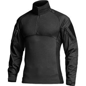 imageCQR Mens Combat Shirt Tactical 14 Zip Long Sleeve Military BDU Shirts Camo EDC Top with PocketsRaider Black