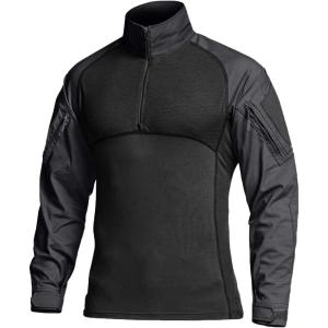 imageCQR Mens Combat Shirt Tactical 14 Zip Long Sleeve Military BDU Shirts Camo EDC Top with PocketsRaider Charcoal