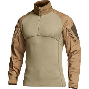 imageCQR Mens Combat Shirt Tactical 14 Zip Long Sleeve Military BDU Shirts Camo EDC Top with PocketsRaider Cougar
