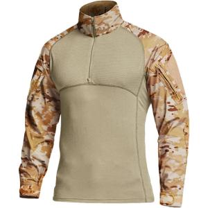imageCQR Mens Combat Shirt Tactical 14 Zip Long Sleeve Military BDU Shirts Camo EDC Top with PocketsRaider Dune Camo