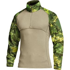 imageCQR Mens Combat Shirt Tactical 14 Zip Long Sleeve Military BDU Shirts Camo EDC Top with PocketsRaider Monsoon Camo