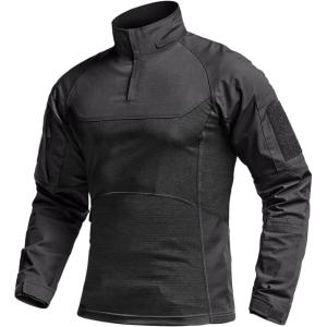 imageCQR Mens Combat Shirt Tactical 14 Zip Long Sleeve Military BDU Shirts Camo EDC Top with PocketsRaider Pro Charcoal