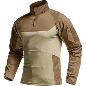 imageCQR Mens Combat Shirt Tactical 14 Zip Long Sleeve Military BDU Shirts Camo EDC Top with PocketsRaider Pro Cougar