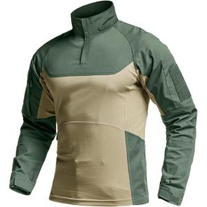 imageCQR Mens Combat Shirt Tactical 14 Zip Long Sleeve Military BDU Shirts Camo EDC Top with PocketsRaider Pro Green Kelp