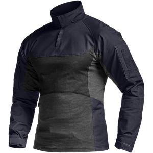 imageCQR Mens Combat Shirt Tactical 14 Zip Long Sleeve Military BDU Shirts Camo EDC Top with PocketsRaider Pro Operator Navy