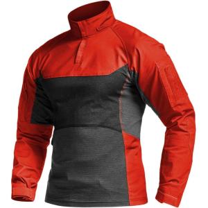 imageCQR Mens Combat Shirt Tactical 14 Zip Long Sleeve Military BDU Shirts Camo EDC Top with PocketsRaider Pro Rescue Orange