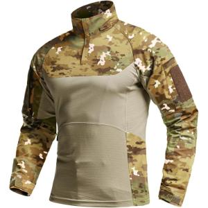 imageCQR Mens Combat Shirt Tactical 14 Zip Long Sleeve Military BDU Shirts Camo EDC Top with PocketsRaider Pro Utility Camo