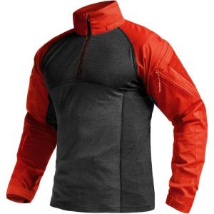 imageCQR Mens Combat Shirt Tactical 14 Zip Long Sleeve Military BDU Shirts Camo EDC Top with PocketsRaider Rescue Orange