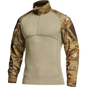 imageCQR Mens Combat Shirt Tactical 14 Zip Long Sleeve Military BDU Shirts Camo EDC Top with PocketsRaider Utility Camo