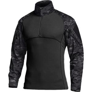 imageCQR Mens Combat Shirt Tactical 14 Zip Long Sleeve Military BDU Shirts Camo EDC Top with PocketsRaider Utility Camo Black