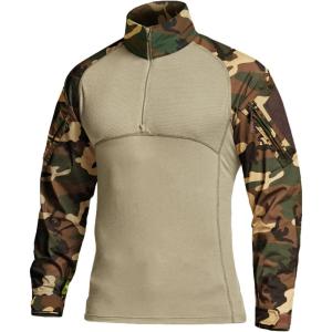 imageCQR Mens Combat Shirt Tactical 14 Zip Long Sleeve Military BDU Shirts Camo EDC Top with PocketsRaider Woodland