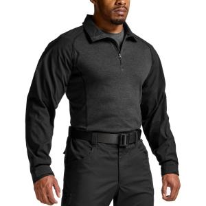 imageCQR Mens Combat Shirt Tactical 14 Zip Long Sleeve Military BDU Shirts Camo EDC Top with PocketsTac Chill Black