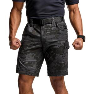 imageCQR Mens Flex Casual Cargo Shorts Lightweight Water Resistant Golf Shorts Stretch Tactical Work Shorts with MultiPocketTac Utility Camo Black