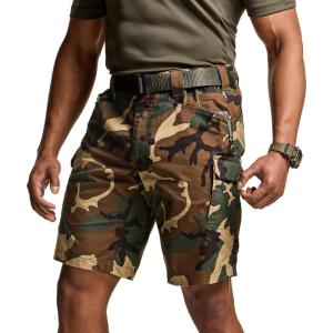 imageCQR Mens Flex Casual Cargo Shorts Lightweight Water Resistant Golf Shorts Stretch Tactical Work Shorts with MultiPocketTac Woodland Olive