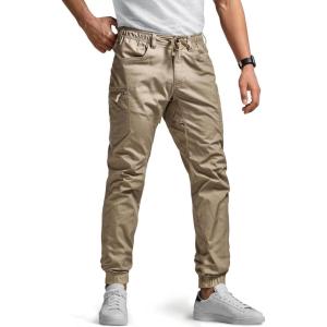 imageCQR Mens Flex Lightweight Joggers Elastic Waist Drawstring Casual Pants Tapered Fit Water Resistant Outdoor Cargo PantsAsset Alamo Khaki