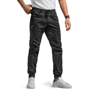 imageCQR Mens Flex Lightweight Joggers Elastic Waist Drawstring Casual Pants Tapered Fit Water Resistant Outdoor Cargo PantsAsset Black