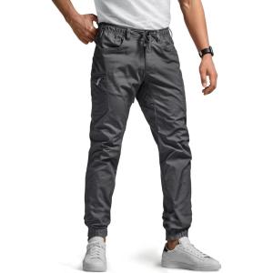 imageCQR Mens Flex Lightweight Joggers Elastic Waist Drawstring Casual Pants Tapered Fit Water Resistant Outdoor Cargo PantsAsset Charcoal