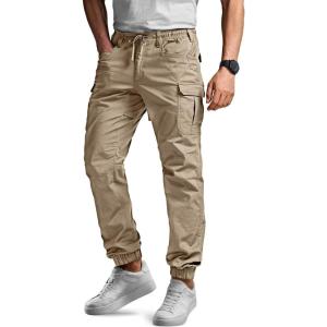 imageCQR Mens Flex Lightweight Joggers Elastic Waist Drawstring Casual Pants Tapered Fit Water Resistant Outdoor Cargo PantsSquad Alamo Khaki