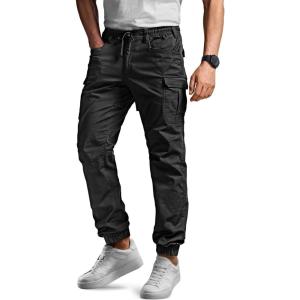 imageCQR Mens Flex Lightweight Joggers Elastic Waist Drawstring Casual Pants Tapered Fit Water Resistant Outdoor Cargo PantsSquad Black